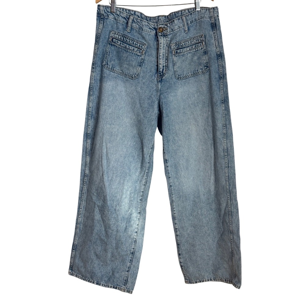 Old Navy Baggy Wide Leg Jeans Womens 16  Drapey Denim Y2K High Rise Patch Pocket - Picture 3 of 12